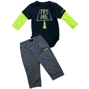 Under Armour 6/9M Bright Yellow/Black Bodysuit and Gray Pant Baby Set